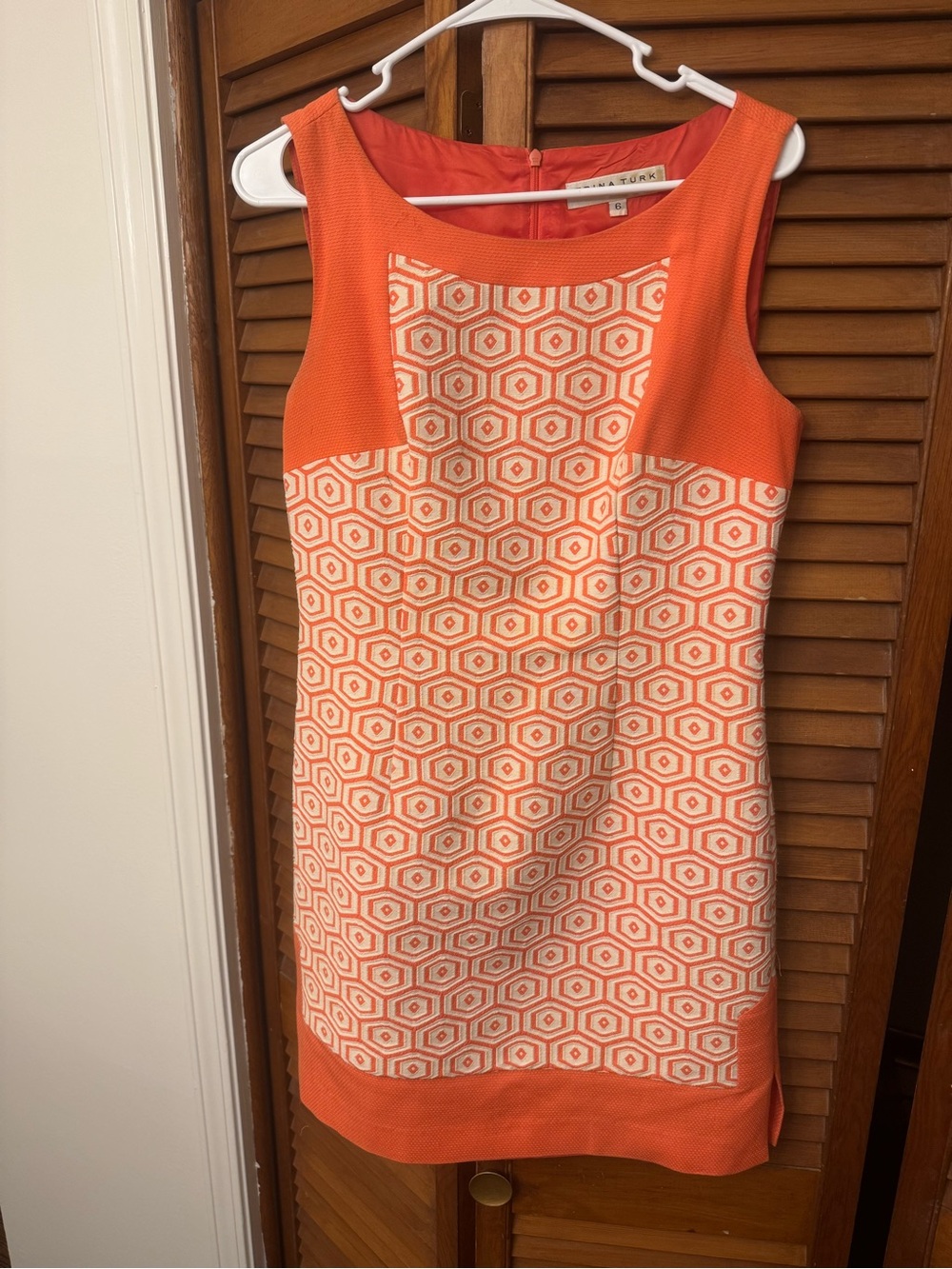 Trina Turk Orange and White Geometric Mini Sheath Dress Size 6